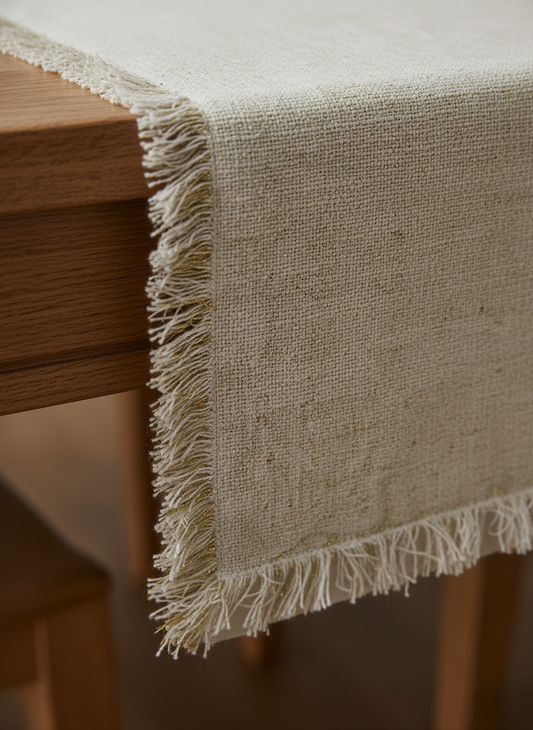 Ivory & Gold Slub Table Runner - Premium Home Decor by Moraari