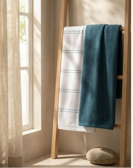 Oceanic Chevron & Dash Hand Towel -side view