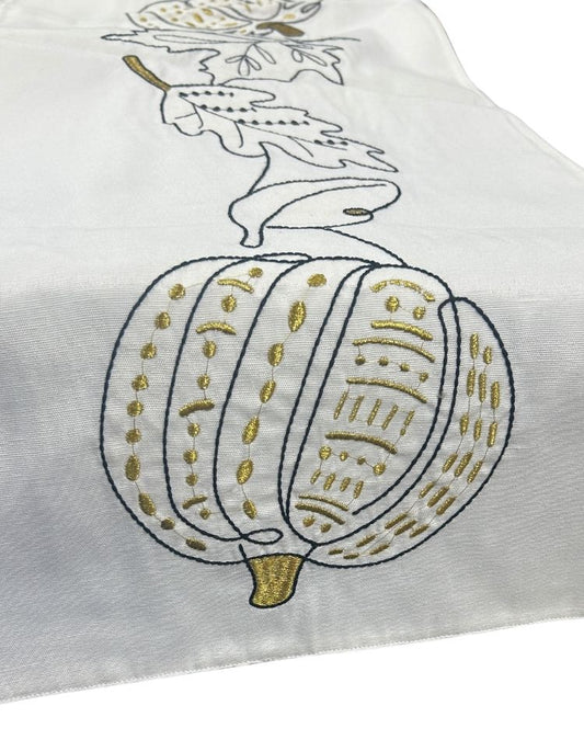 Gold Pumpkin Embroidered Table Runner - 6 Seater