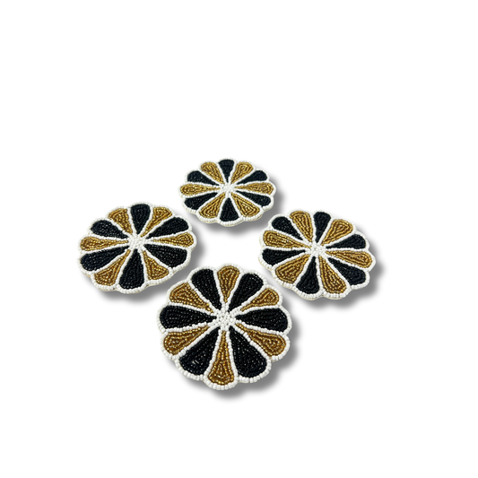 Zari-Pushpa Beaded Coasters - Set of 4 - Premium Home Decor by Moraari