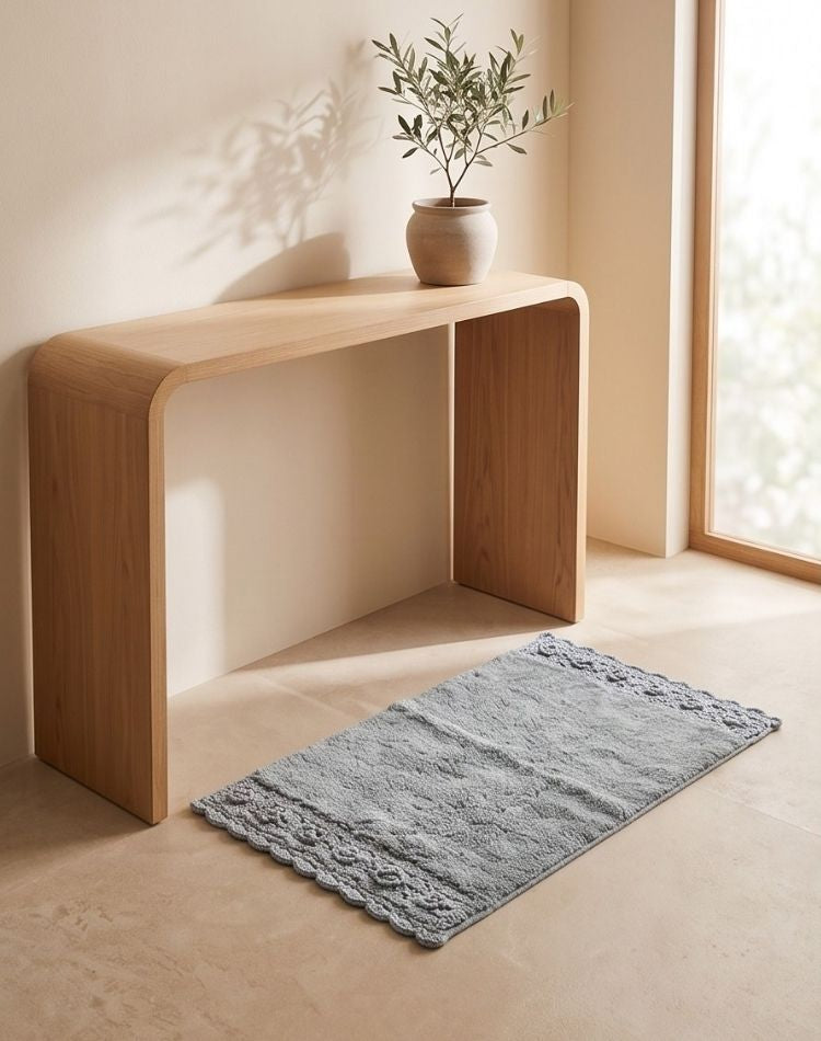 Grey Crochet Cotton Rug - Machine Washable