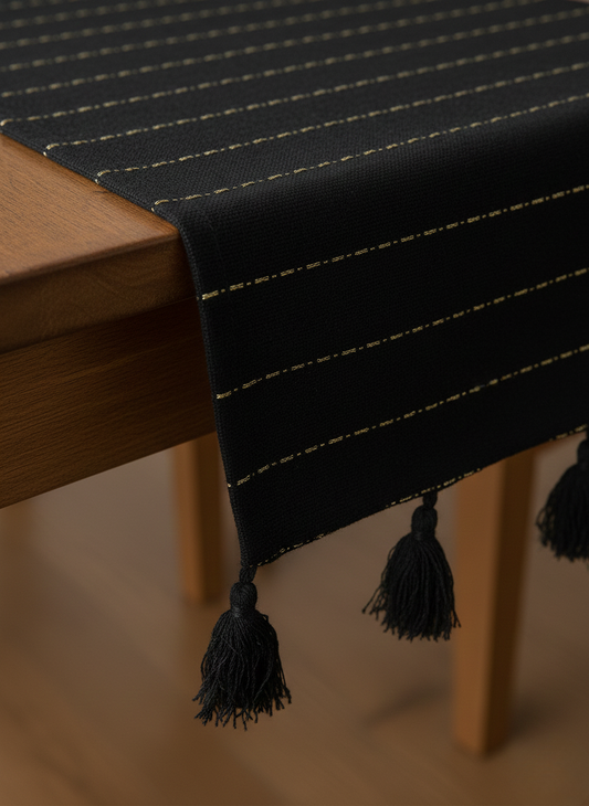 Black & Gold Embroidered Table Runner - Premium Home Decor by Moraari
