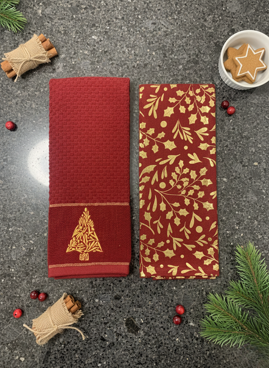 Crimson Evergreen Kitchen Towel - Set of 2 - Premium Home Decor by Moraari