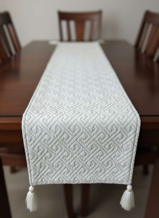Ivory & Gold Maze Table Runner - Premium Home Decor by Moraari