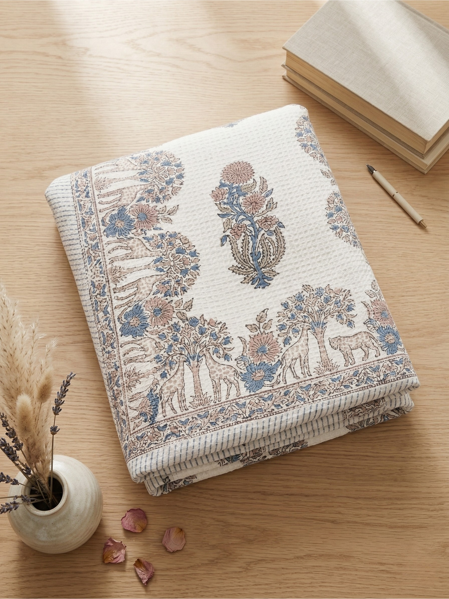 Mriga Vatika Cotton Waffle Bedcover - Premium Home Decor by Moraari