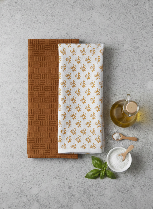 Sunehra Floral & Jacquard Kitchen Towel - Set of 2