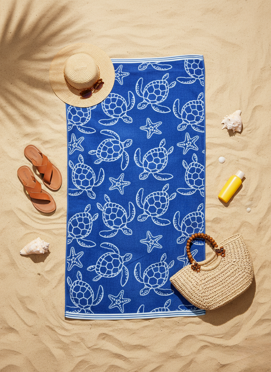 Sapphire Turtle Beach Towel - Premium Home Decor by Moraari