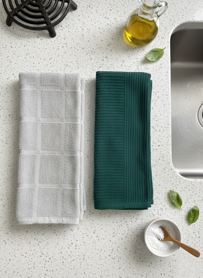 Emerald & Grey Jacquard Kitchen Towel - Set of 2