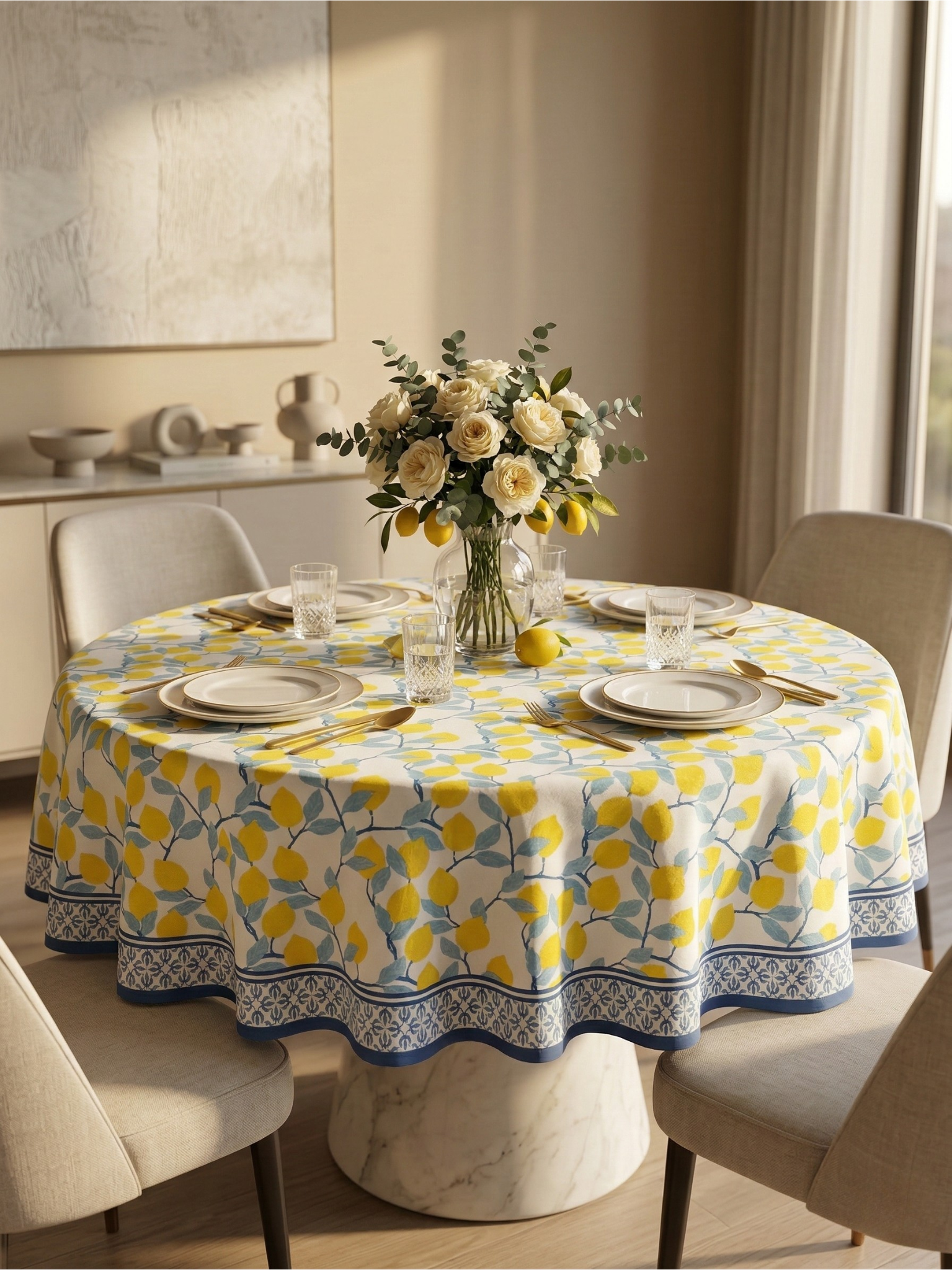 Amalfi Sun Round Tablecloth - Premium Home Decor by Moraari