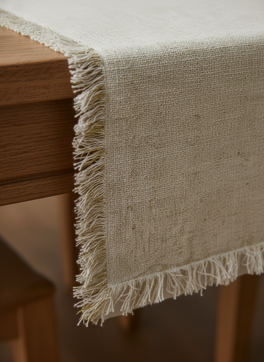 Ivory & Gold Slub Table Runner - Premium Home Decor by Moraari