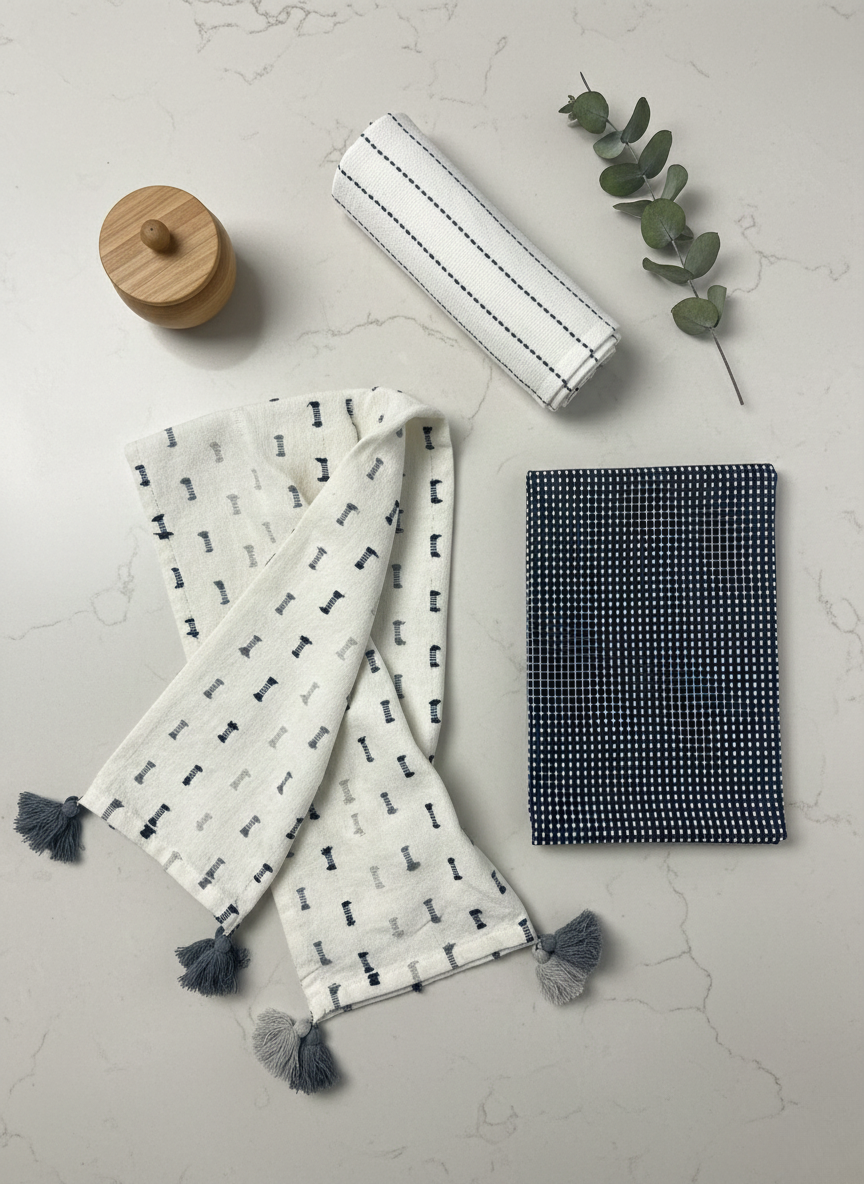 Grid & Stripe Kitchen Towels (Set of 3) - Premium Home Decor by Moraari