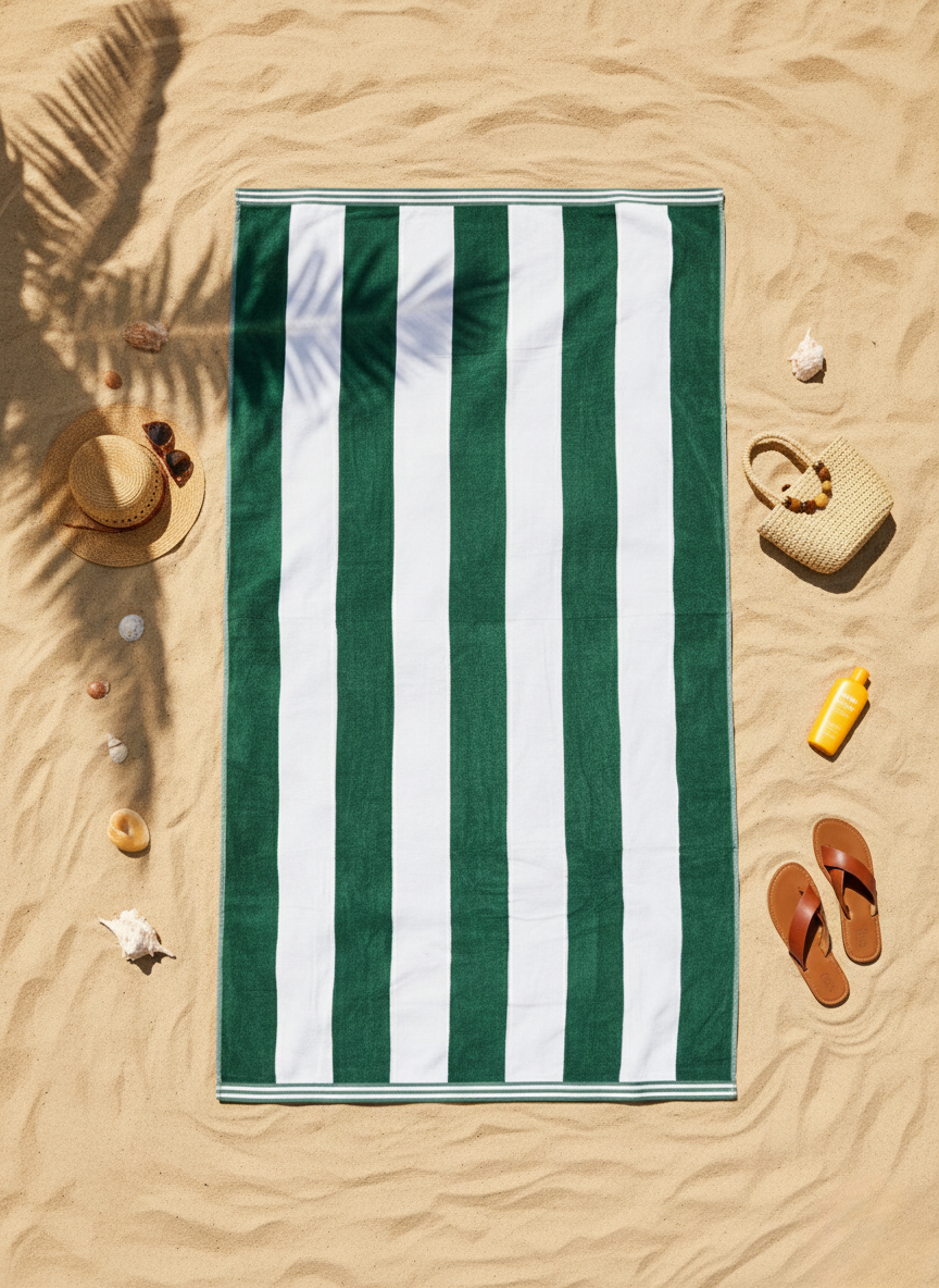 Emerald Cabana Beach Towel - Premium Home Decor by Moraari