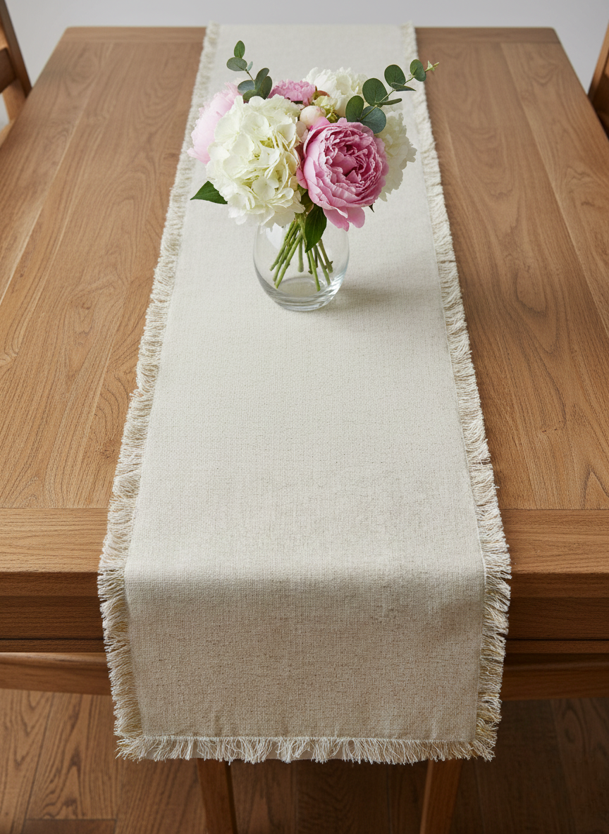 Ivory & Gold Slub Table Runner - Premium Home Decor by Moraari