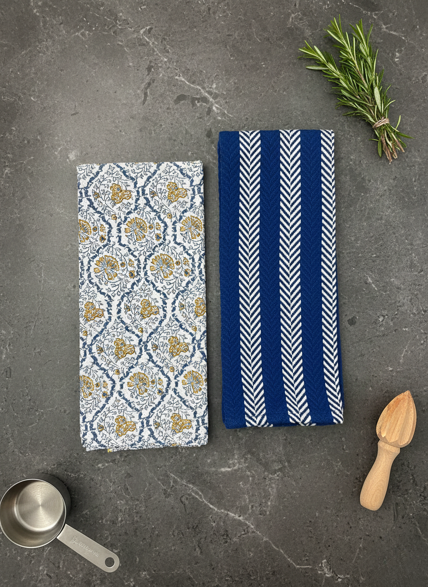 Cobalt & Marigold Hand Towel - Set of 2 - Premium Home Decor by Moraari