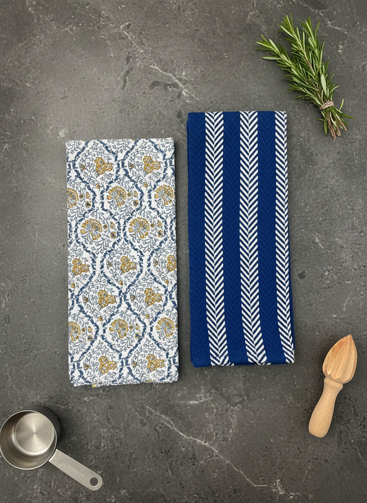 Cobalt & Marigold Hand Towel - Set of 2 - Premium Home Decor by Moraari
