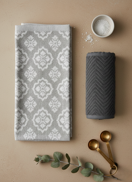 Grey Medallion & Chevron Hand Towel - Set of 2
