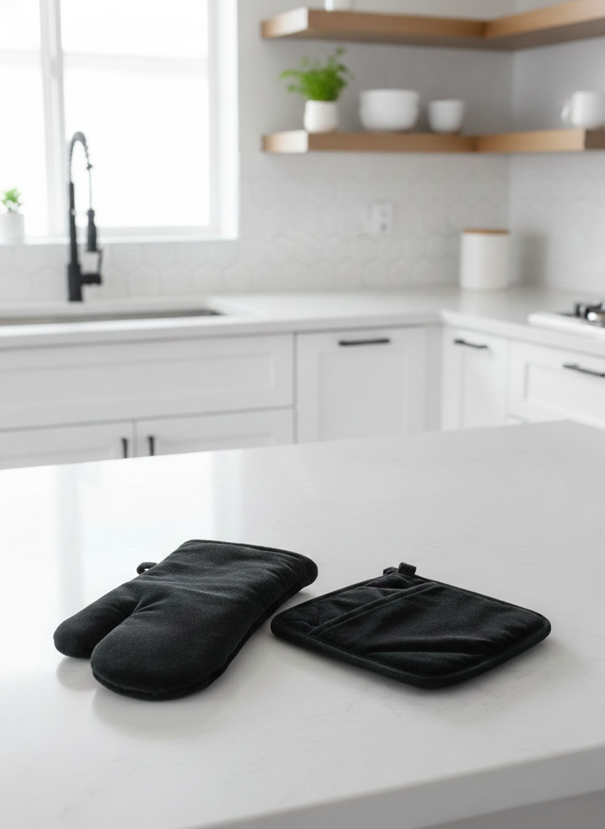 Velvet Noir Oven Mitt & Pot Holder Set
