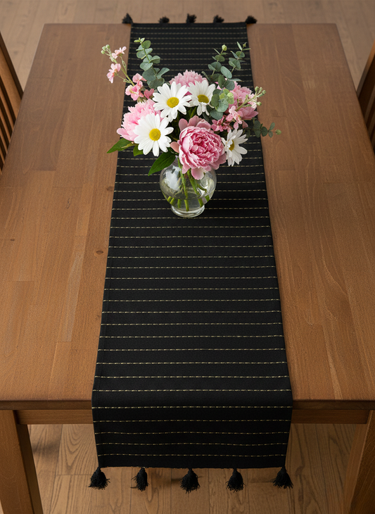 Black & Gold Embroidered Table Runner - Premium Home Decor by Moraari
