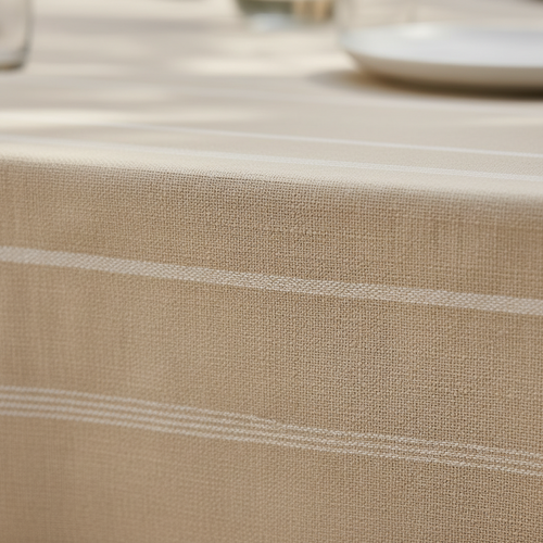 Beige Pinstripe Tablecloth