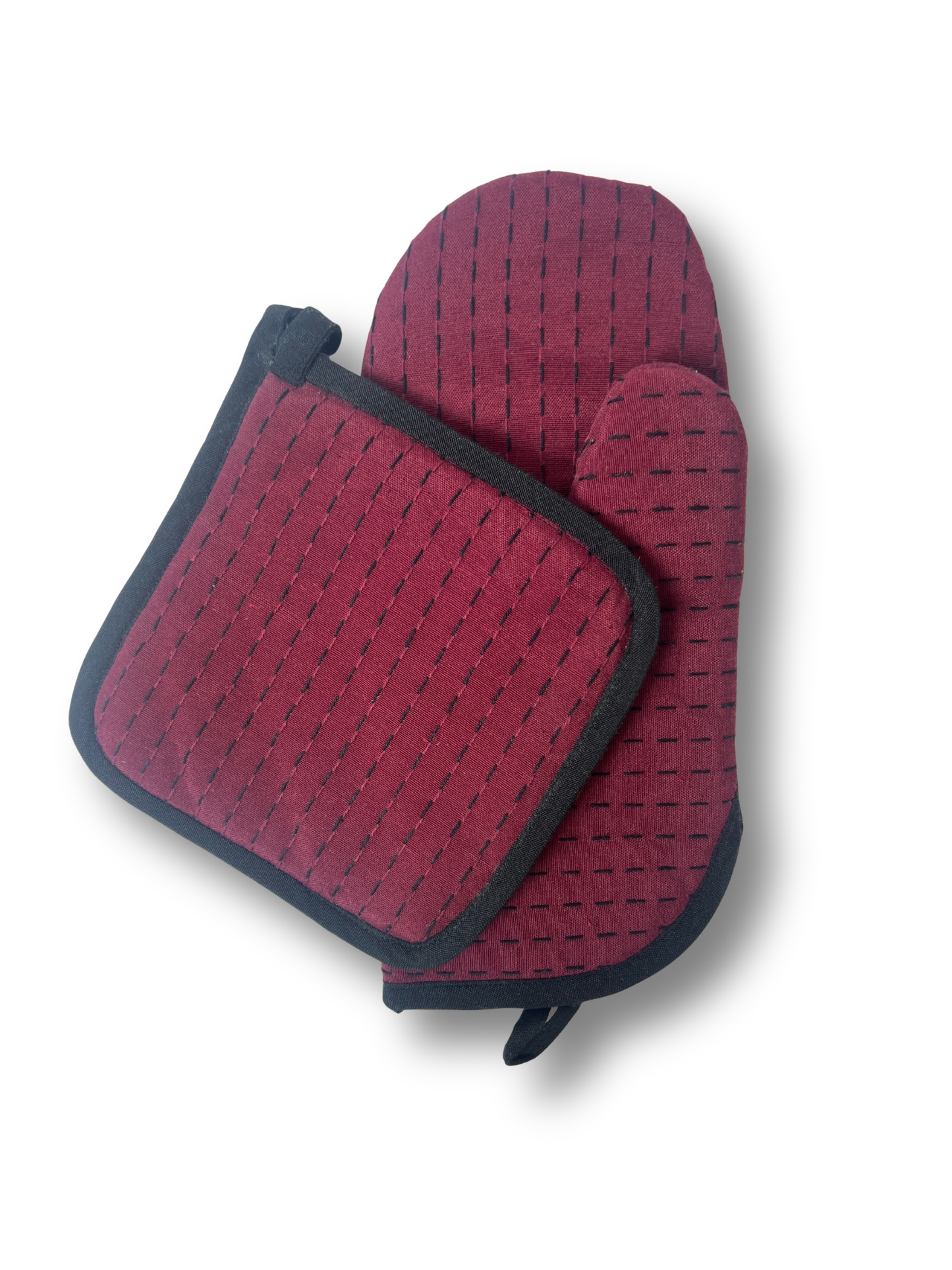 Ruby Sashiko Oven Mitt & Pot Holder Set