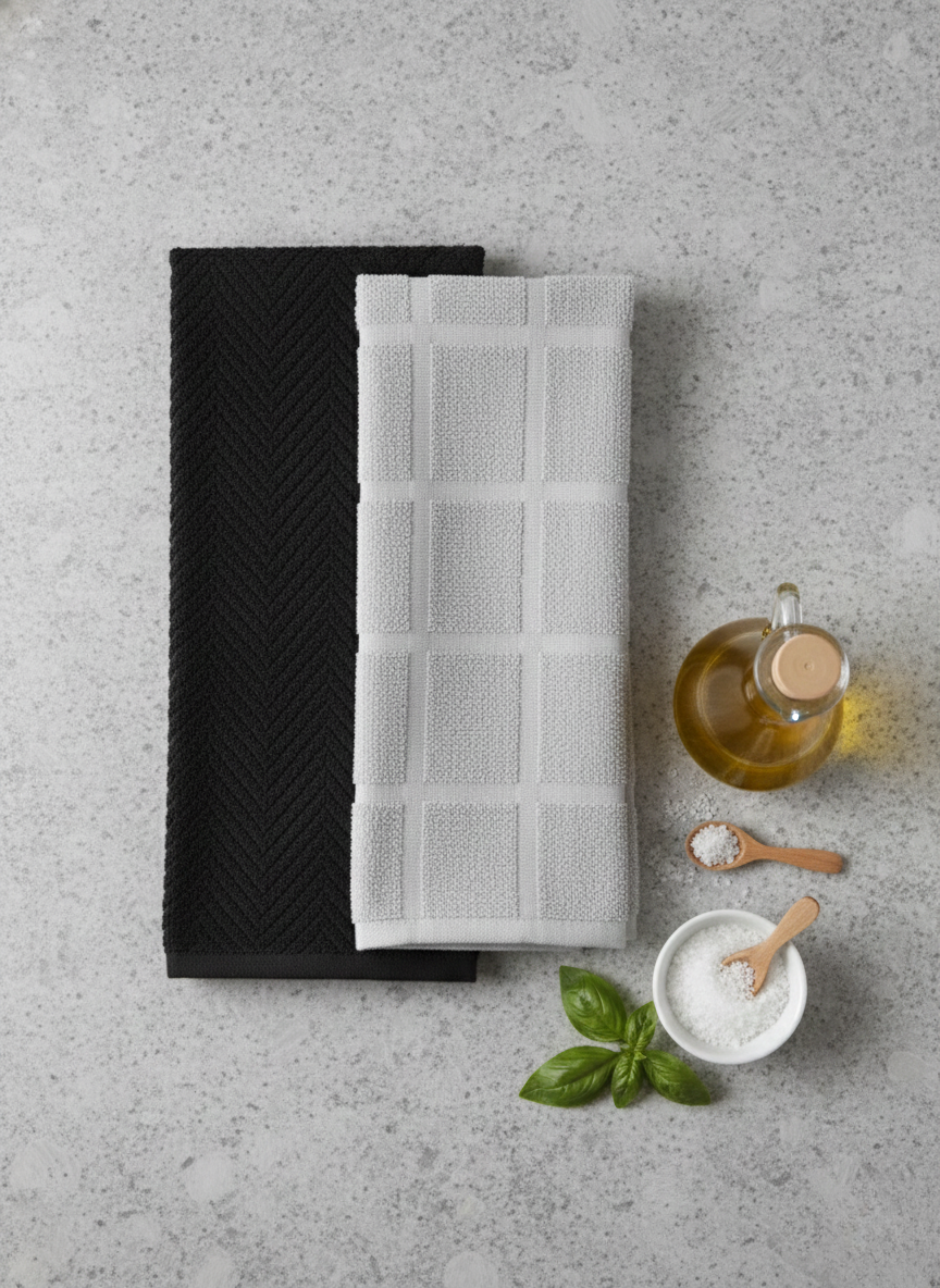 Noir & Grey Kitchen Towel - Set of 2 - Premium Home Decor by Moraari