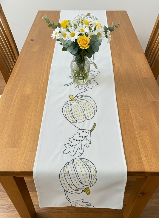Gold Pumpkin Embroidered Table Runner - Premium Home Decor by Moraari