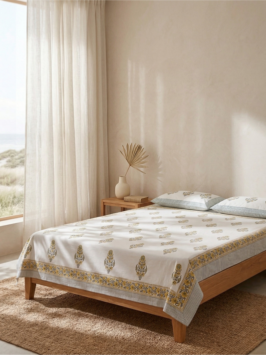 Yellow Marigold Cotton Percale Bedsheet - Premium Home Decor by Moraari