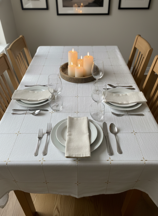 Rekhā Gold Stitch Table Cover - Premium Home Decor by Moraari
