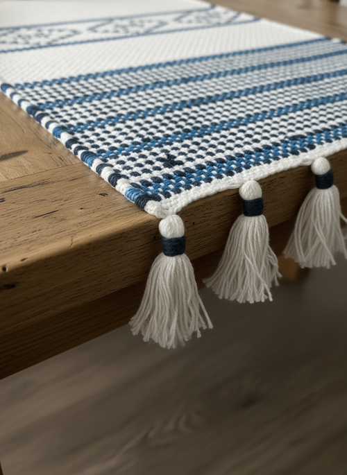 Artisan Loom Tasseled Table Runner  close up
