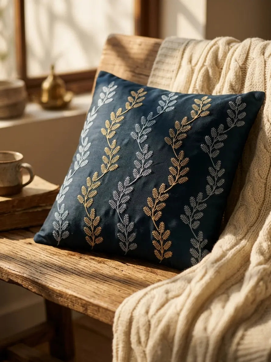 Indigo Ivy Cushion Cover - 16X16
