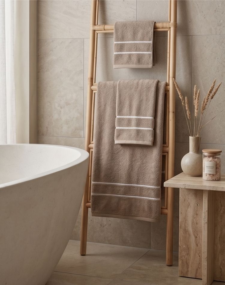 Taupe Stripe Towel Set - 1 Bath, 1 Hand, 1 Face