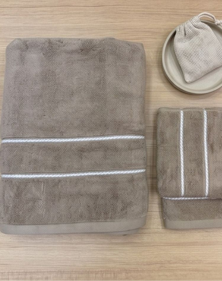 Taupe Stripe Towel Set - 1 Bath, 1 Hand, 1 Face