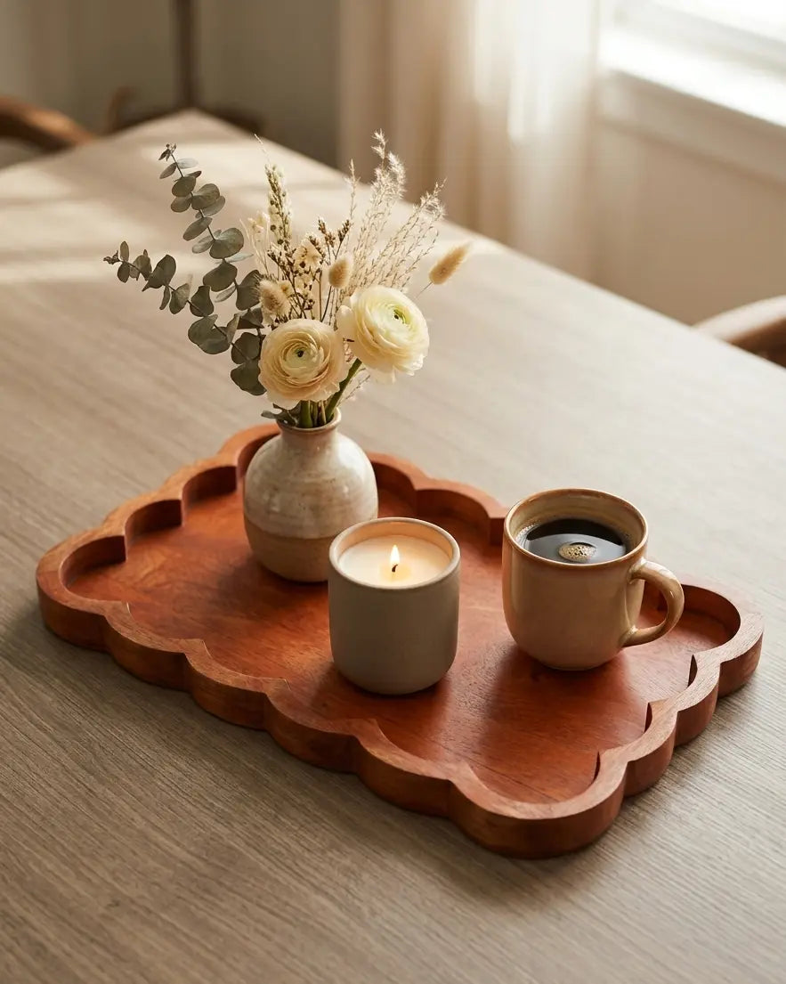 Capri Scalloped Mango Wood Tray