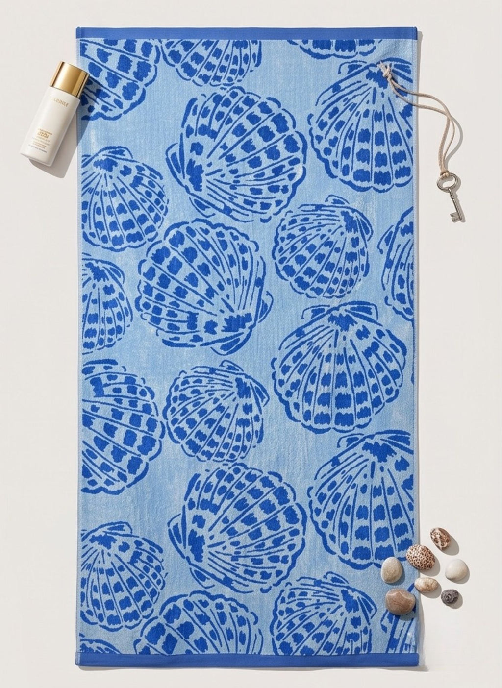 Cerulean_Seashell_Beach_Towel_top view