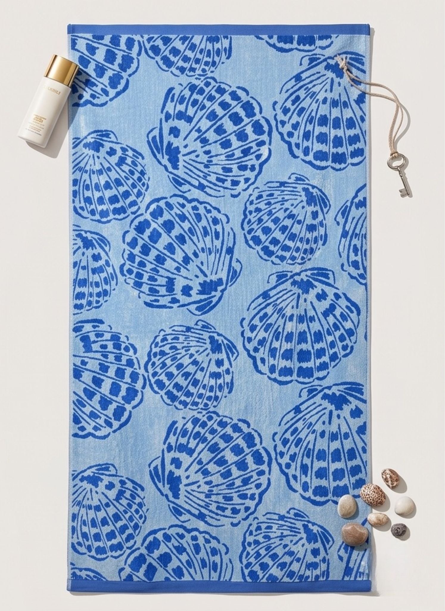 Cerulean_Seashell_Beach_Towel_top view