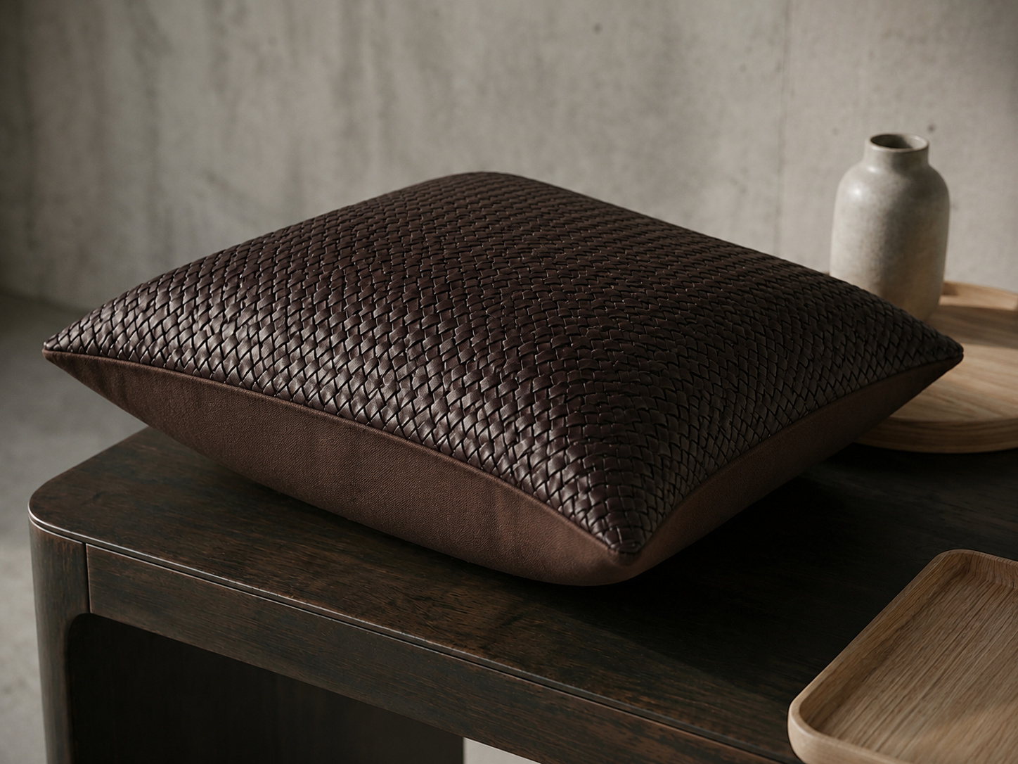 Monocheck Vegan Leather Cushion Cover - 18X18