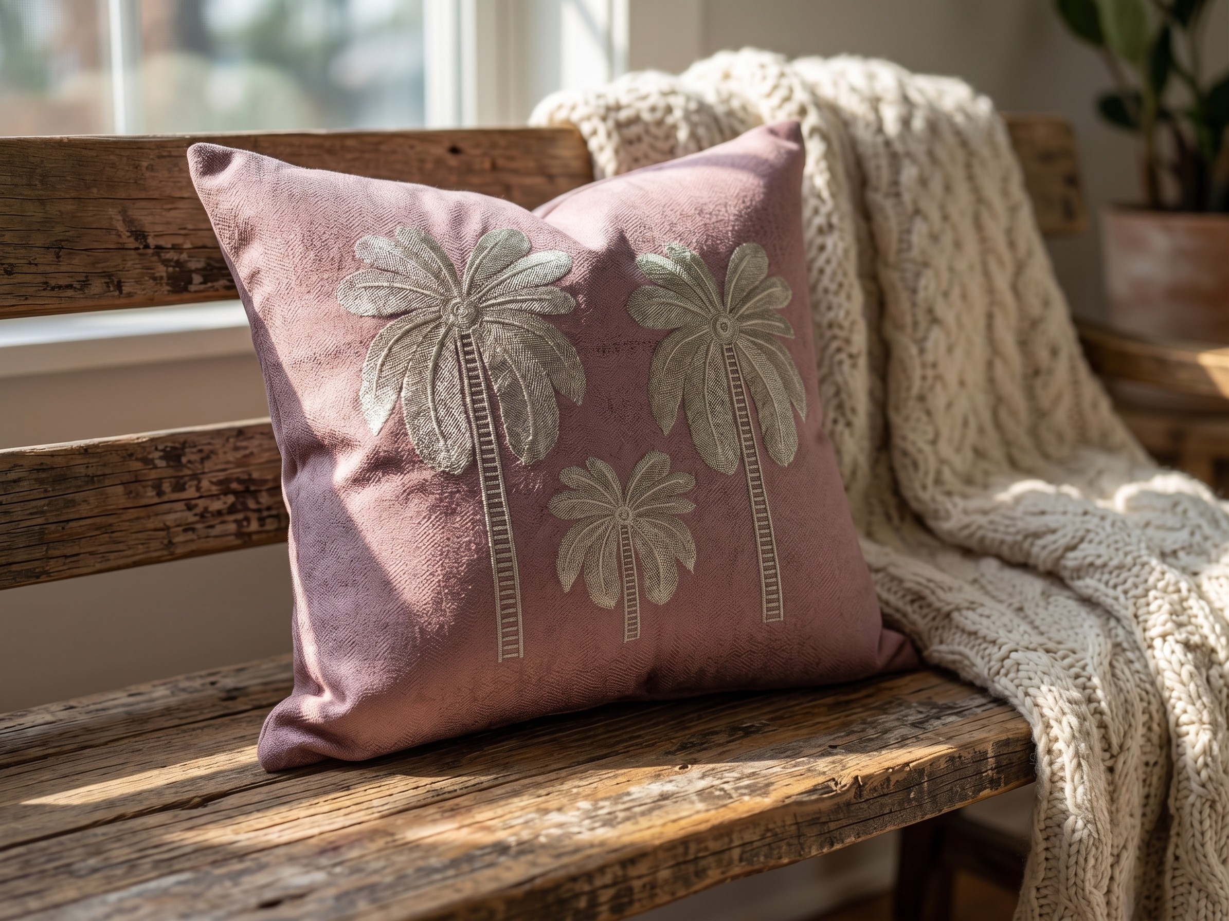 Palma Rose Embroidered Cushion Cover - 16X16