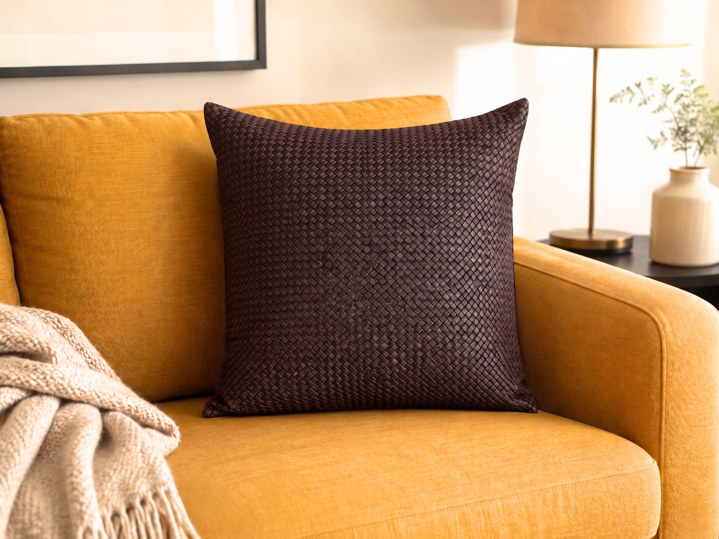 Monocheck Vegan Leather Cushion Cover