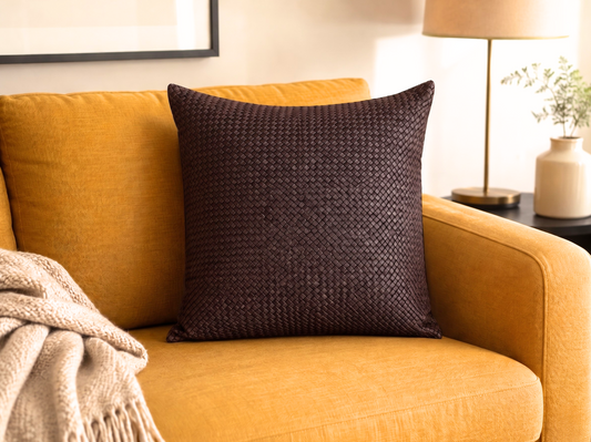 Monocheck Vegan Leather Cushion Cover