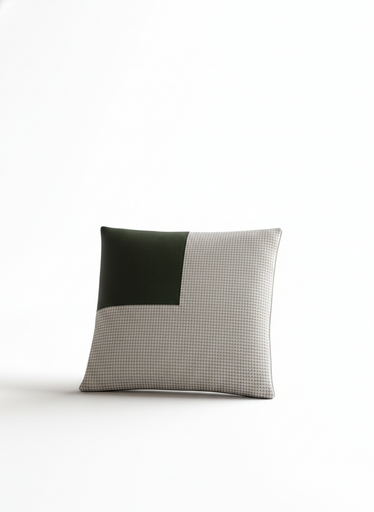 Olive Suede & Houndstooth Cushion Cover - Premium Home Decor by Moraari