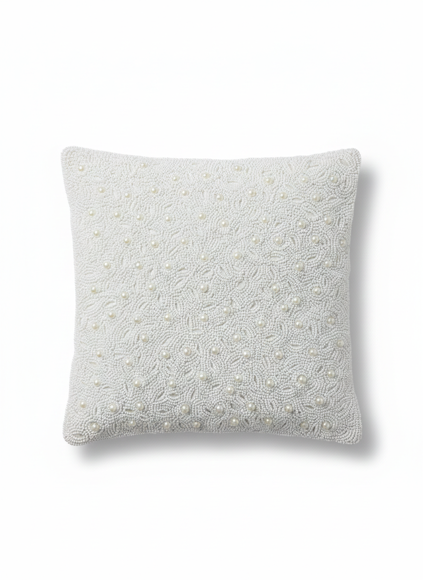 Ivory Pearl-Beaded Cushion Cover - Premium Home Decor by Moraari