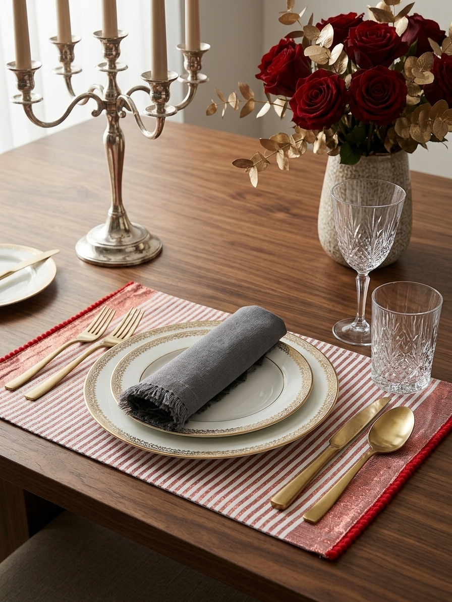 Ruby Stripe Pom-Pom Placemat - Set of 2