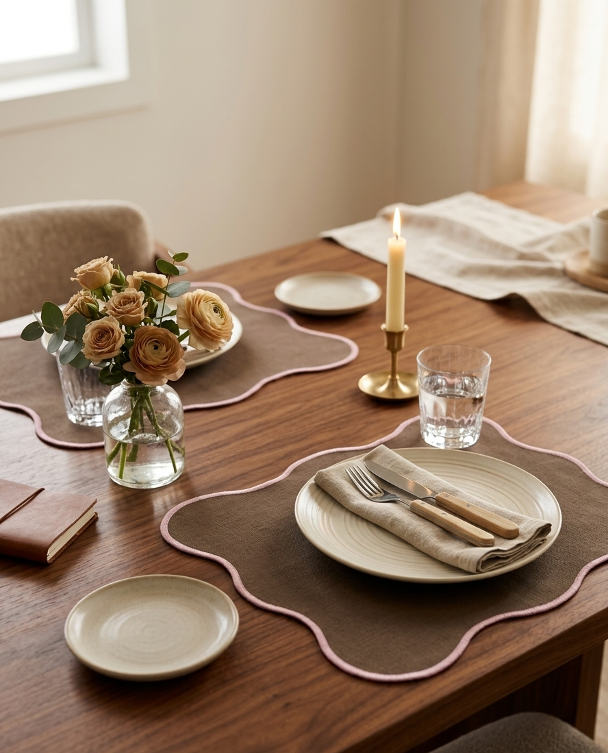 Coffee Scalloped Placemats - Set of 2