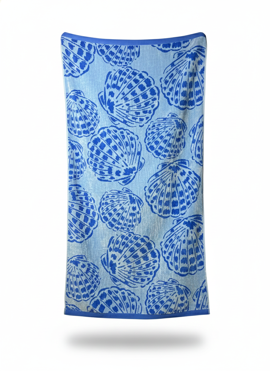 Cerulean_Seashell_Beach_Towel_front view