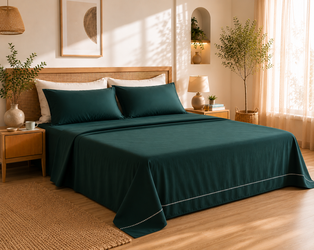 Emerald Hemstitch Cotton Bedsheet - 600 TC - King