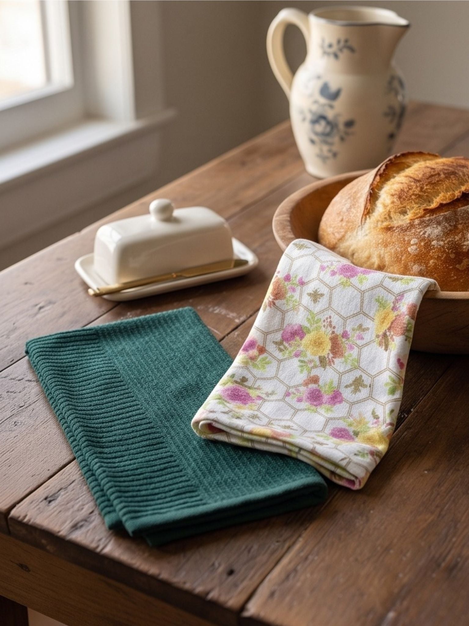 Honeycomb & Emerald Kitchen Towel - Set of 2 display