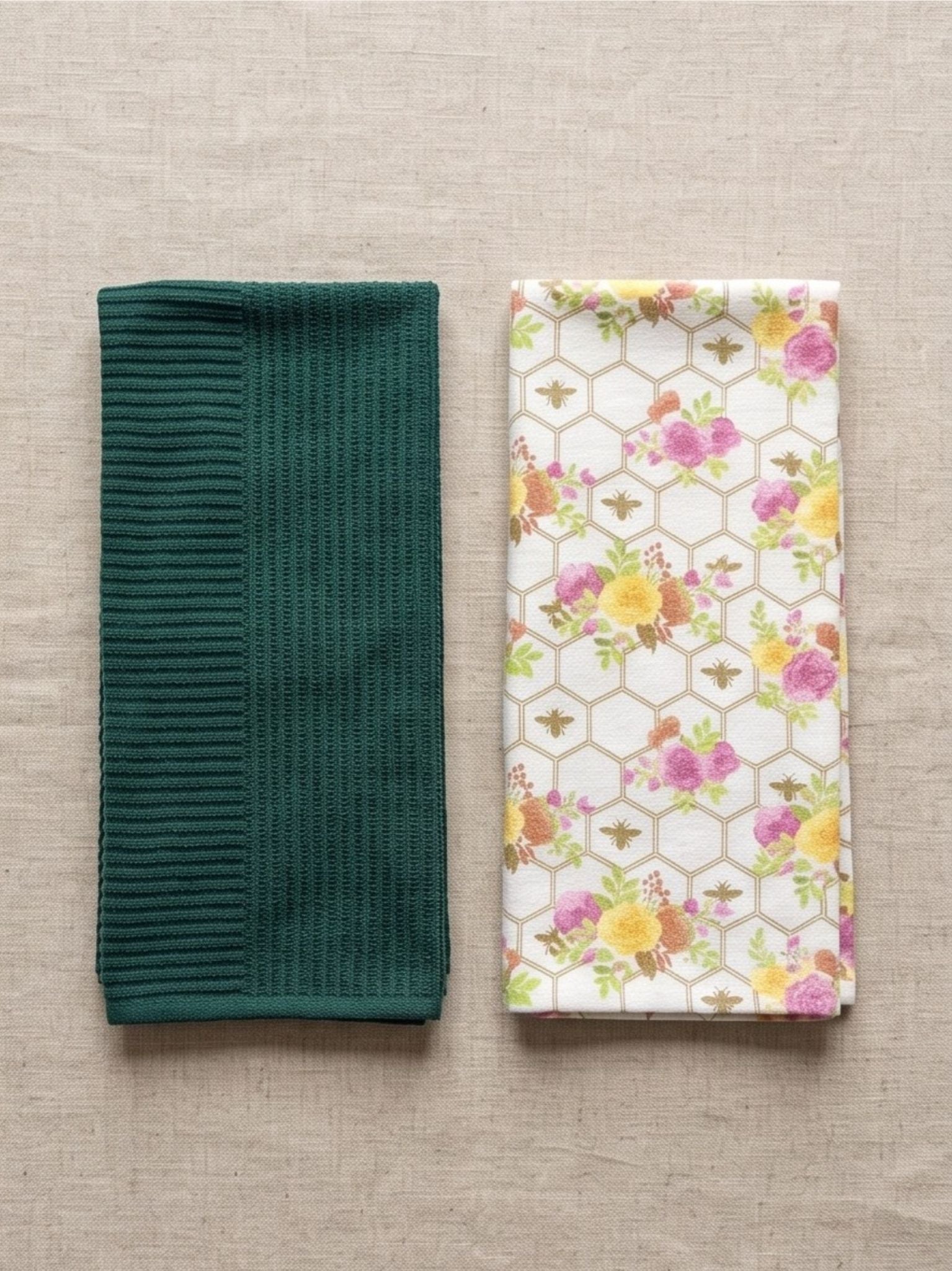 Honeycomb & Emerald Kitchen Towel - Set of 2 top view
