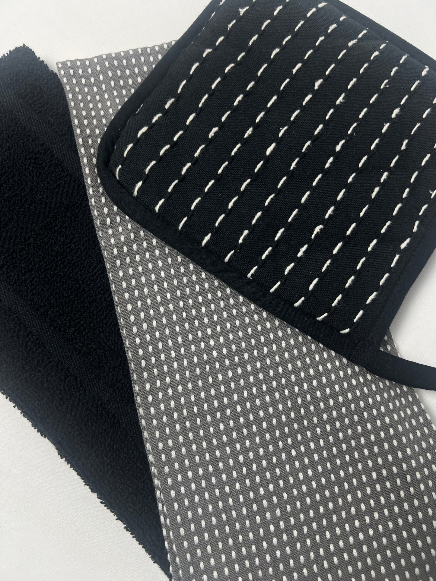 Charcoal Kantha Kitchen Trio