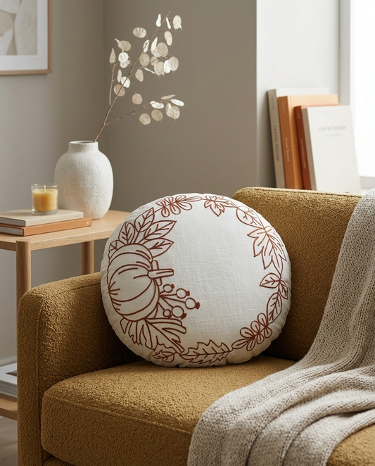 Meadow Ring Embroidered Cushion Cover front view