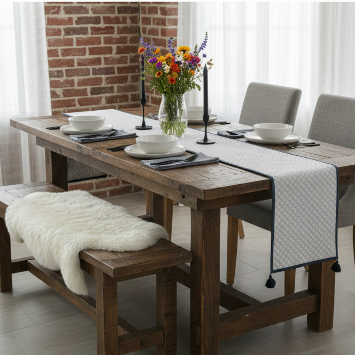 Midnight Quilted Diamond 6 Seater Table Runner - Premium Home Decor by Moraari